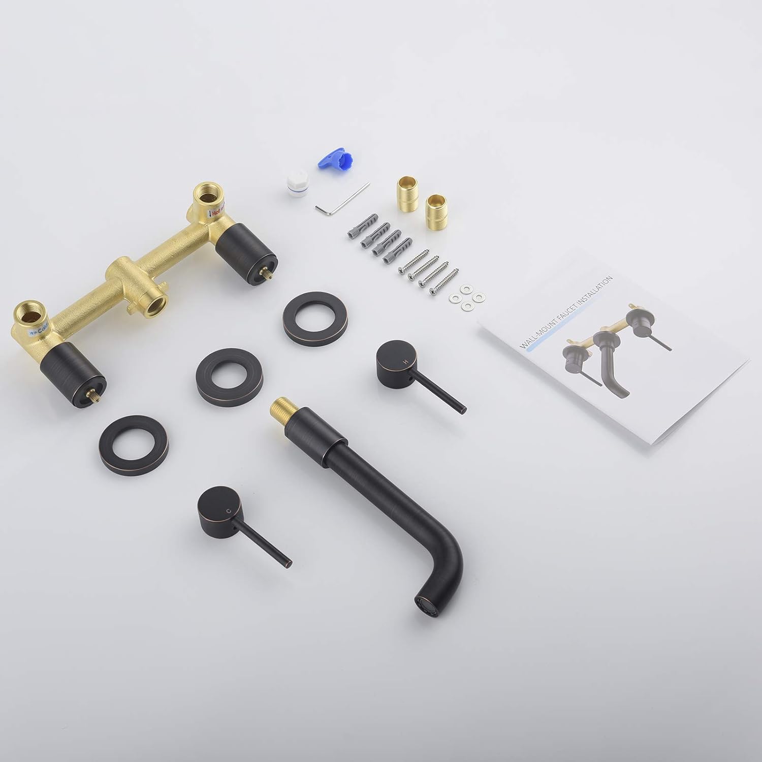 Bеѕt Dеаl 🛒 BESTILL Wall Mount Bathroom Sink Faucet with 2 Lever Handle, Oil Rubbed Bronze