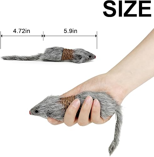 Miniatura 2 de TTcat 2 juguetes de ratones para gatos, de piel sintética, de gran tamaño, con cuerpo de plástico, juguete interactivo para gatos y gatitos de