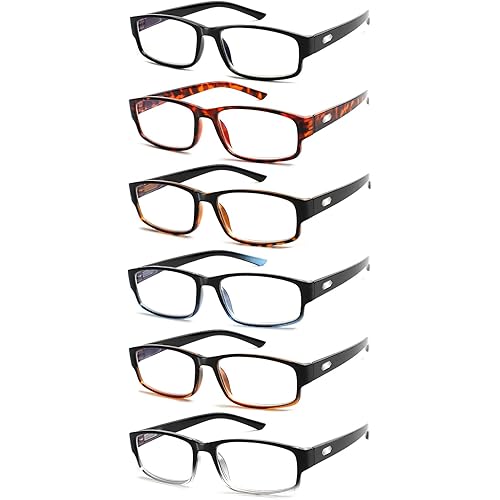 Kerecsen 6 Pack Reading Glasses for Men Women,with Spring Hinges,Blue Light Blocking Readers