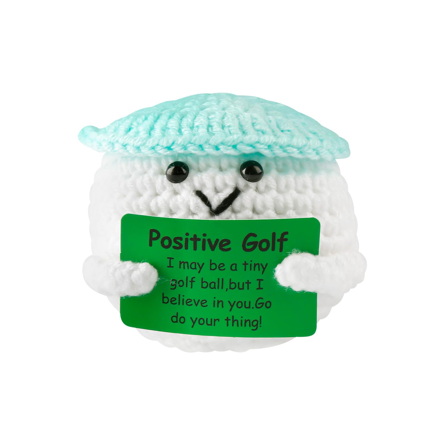 Tabanzhe Positive Golf Ball Crochet,Funny Golf Gifts for Men Women,Handmade Knitted Wool Yarn Plush with Encouragement Card,Emotional Support Gift for Golfers Birthday Christmas