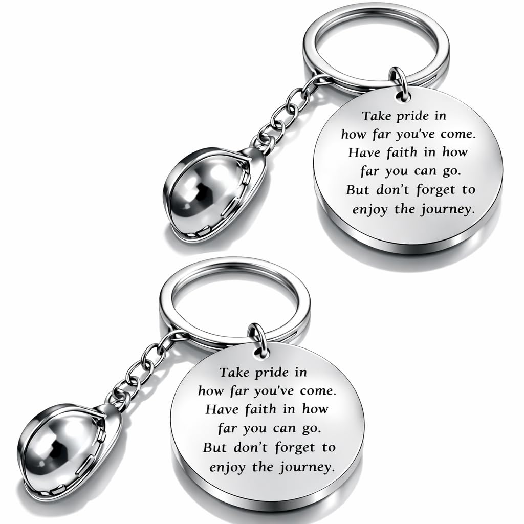 2PC Safety Helmet Keychain Metal Keyring Appreciation Gift for Construction Engineers and Workers