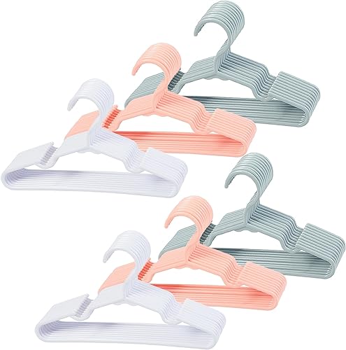 Miniatura 17 de 60 piezas de perchas blancas para guardería de bebé, colgador antideslizante para pantalones de recién nacido, percha ultradelgada para niños