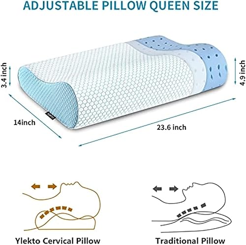 Miniatura 3 de Almohadas de espuma viscoelástica, almohada cervical tamaño Queen para dormir, almohada cervical ergonómica para dormir lateral, espalda, estómago,