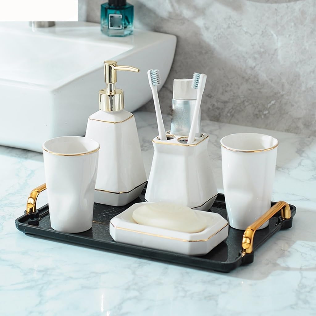 Bathroom Accessory Sets Bathroom Products Ceramic Soap Bottle Toothbrush Holder Soap Dish Home Bathroom Decoration Accessories for Vanity