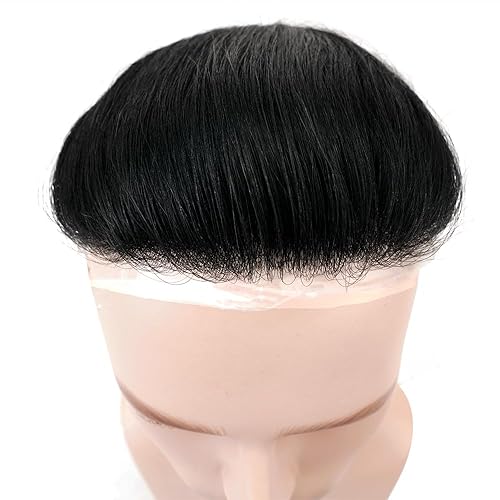 Miniatura 5 de Lordhair Toupee para hombres - Sistema de cabello humano - Línea capilar natural en forma de V - 6 x 2 pulgadas - Negro azabache 1#