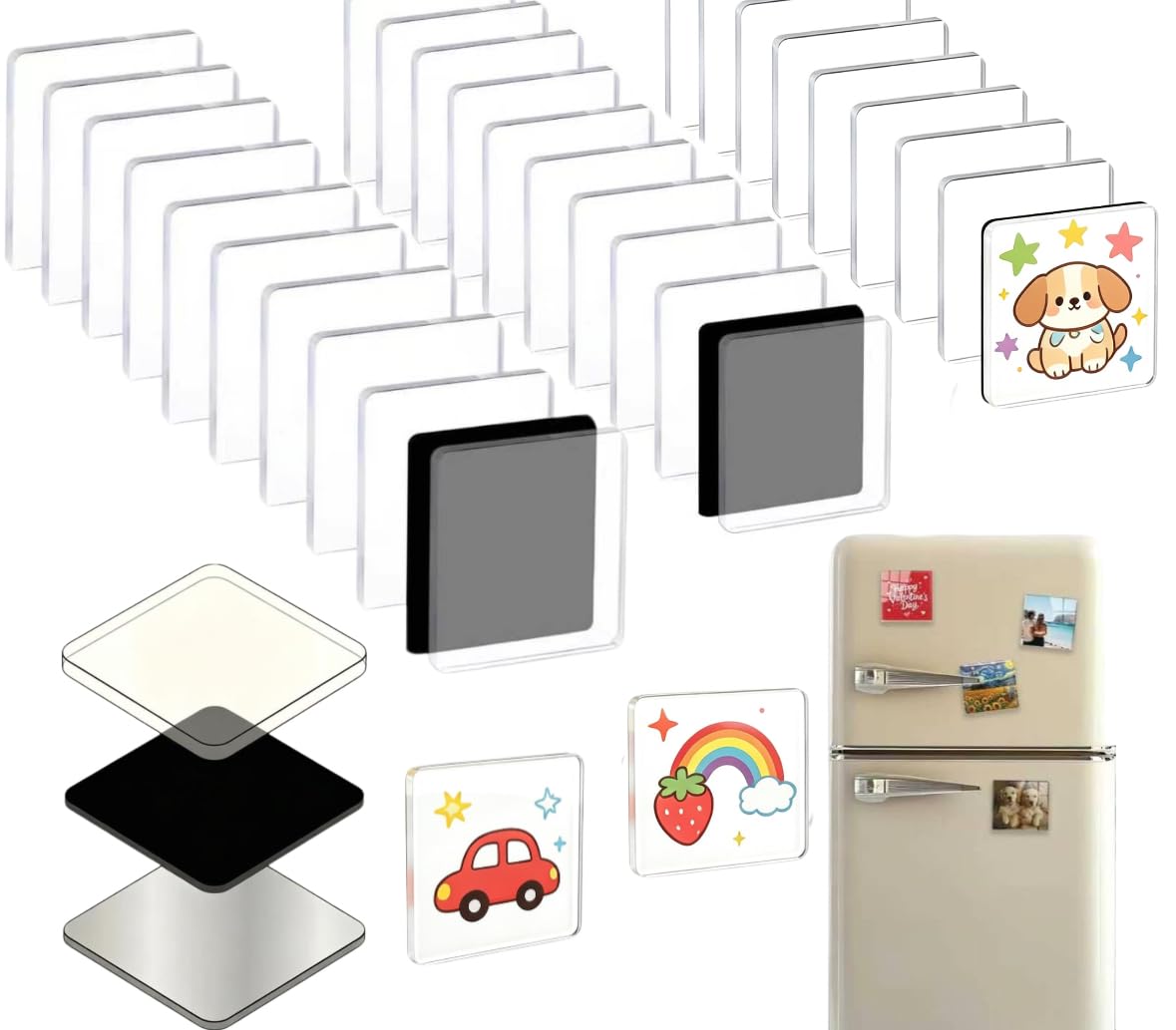 Photo 1 of Clear Acrylic Photo Magnets with Adhesive Backing, 50-Pack 2x2 Inch