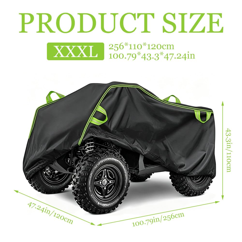 Pokrowiec na quady, ATV, wodoodporny pokrowiec na quady, z klamrą wiatroszczelną, 256 x 110 x 120 cm, 210D Oxford, świecący w ciemności, odporny na zabrudzenia, odporny na promieniowanie UV i warunki