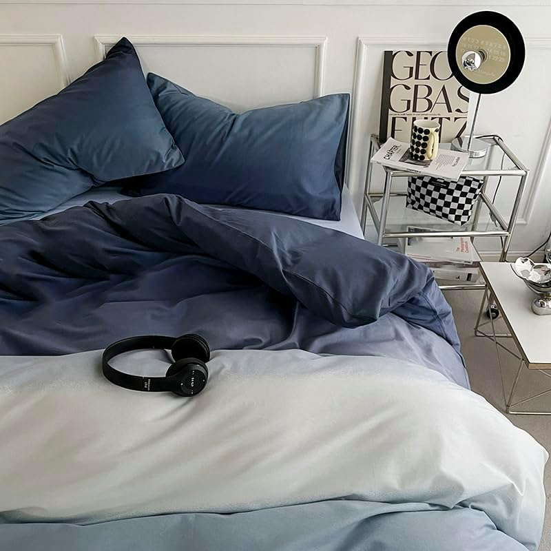 Miniatura 5 de Juego de funda de edredón de microfibra azul marino, gris y blanco, tamaño King, rústico, degradado, abstracto, funda de edredón de estilo simple