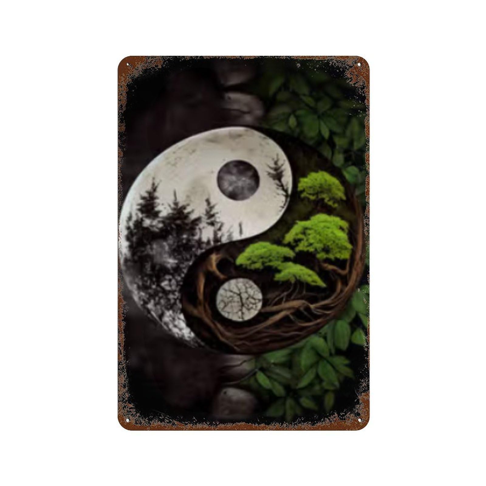 Yin Yang Forest Poster 11.8"x7.9" Rustic Tin Plaque, Retro Wall Decor for Garage, Bar And Workshop Decor
