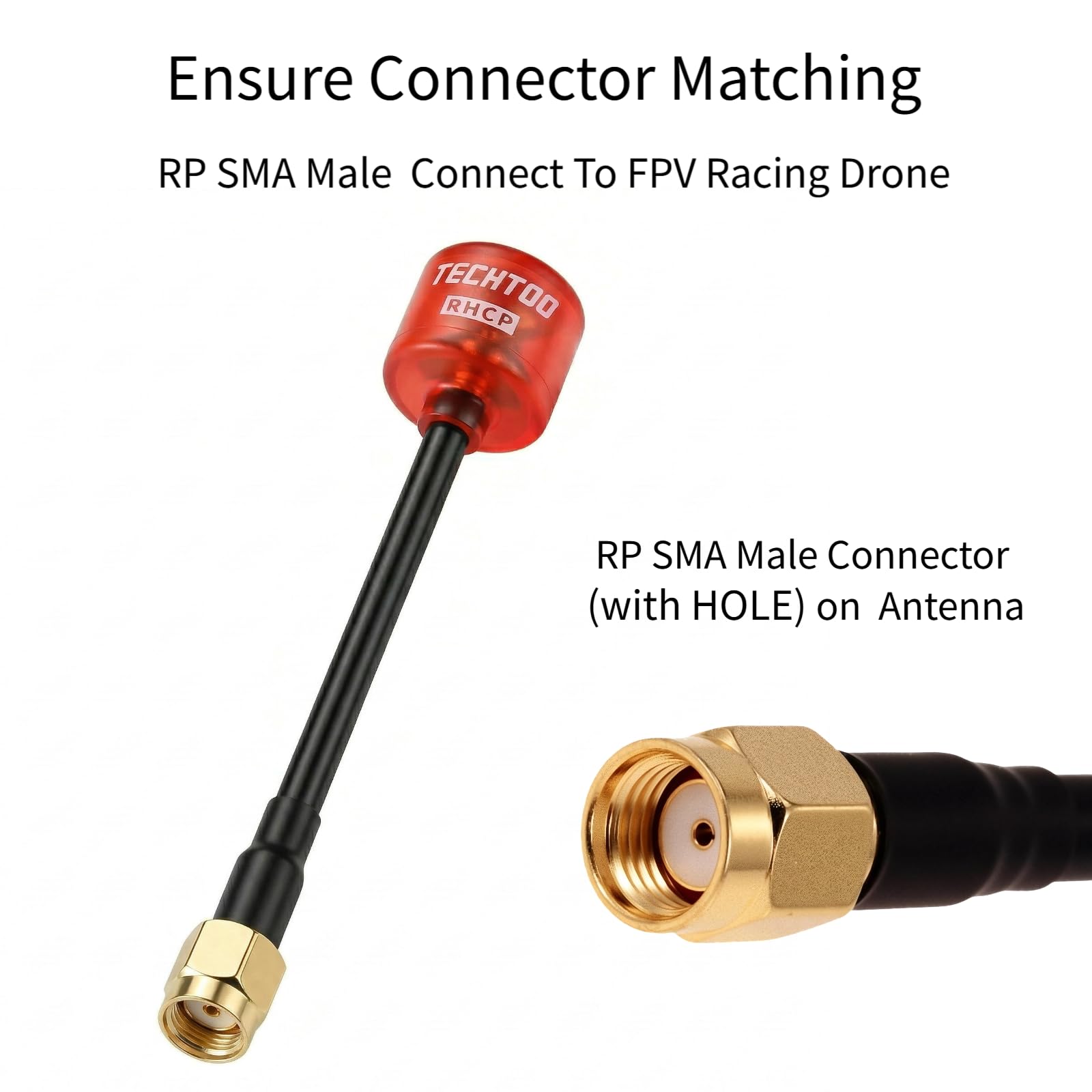 TECHTOO FPV-Antenne, Renn-Drohnen-Antenne, 5,8 G, 2,3 dBi, RHCP-Antenne, RP-SMA-Anschluss für RC-Drohne, Fatshark-Brille, FPV, Quadcopeter, Multicopter TX/RX (Rot, 1 Stück)