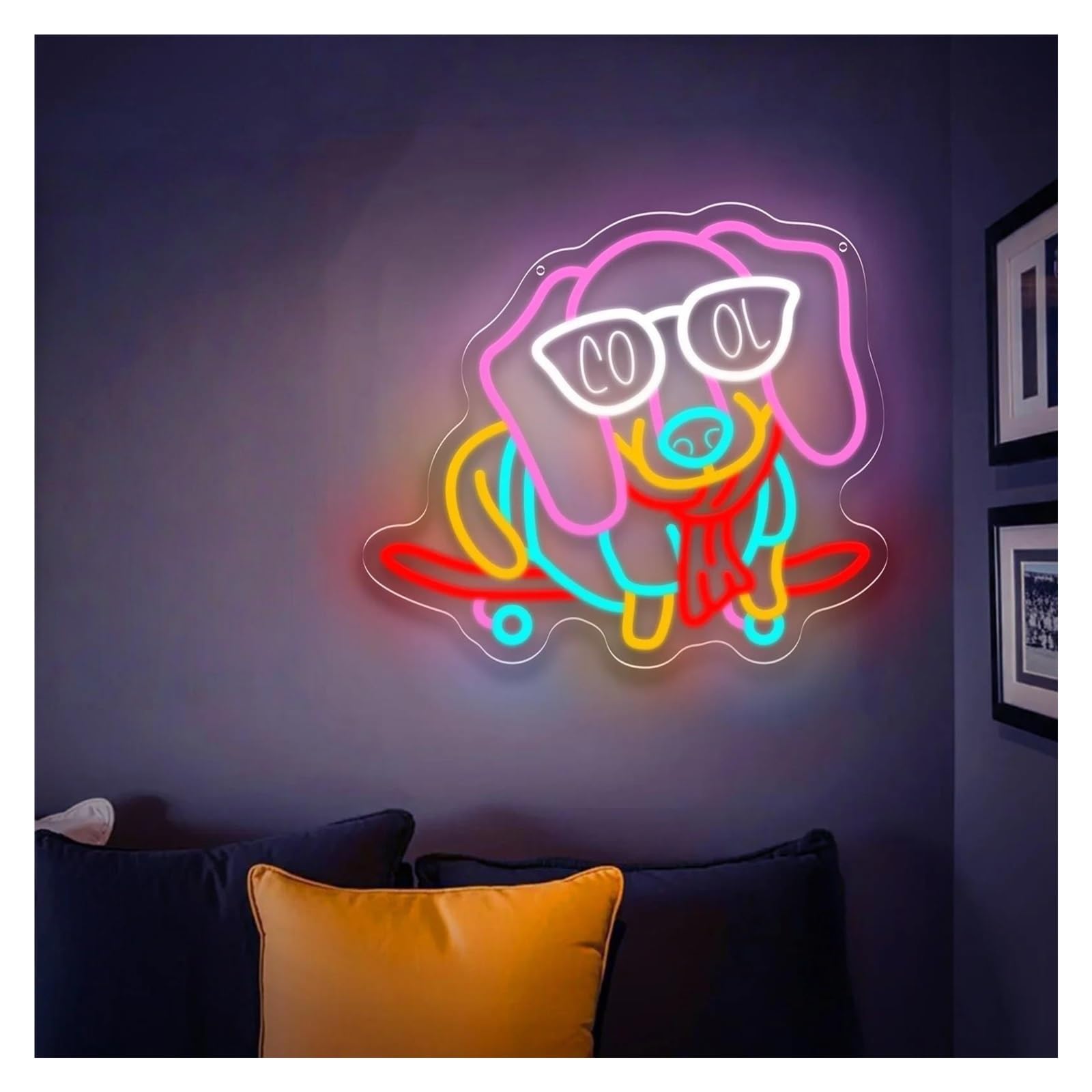 Decoración Lámparas Letrero De Neón Con Diseño De Perro Patinando Luz Regulable Para Dormitorio Sala De Juegos Fiesta Club Cafetería Bar Decoración De Bebidas 40.7cmx36.3cm