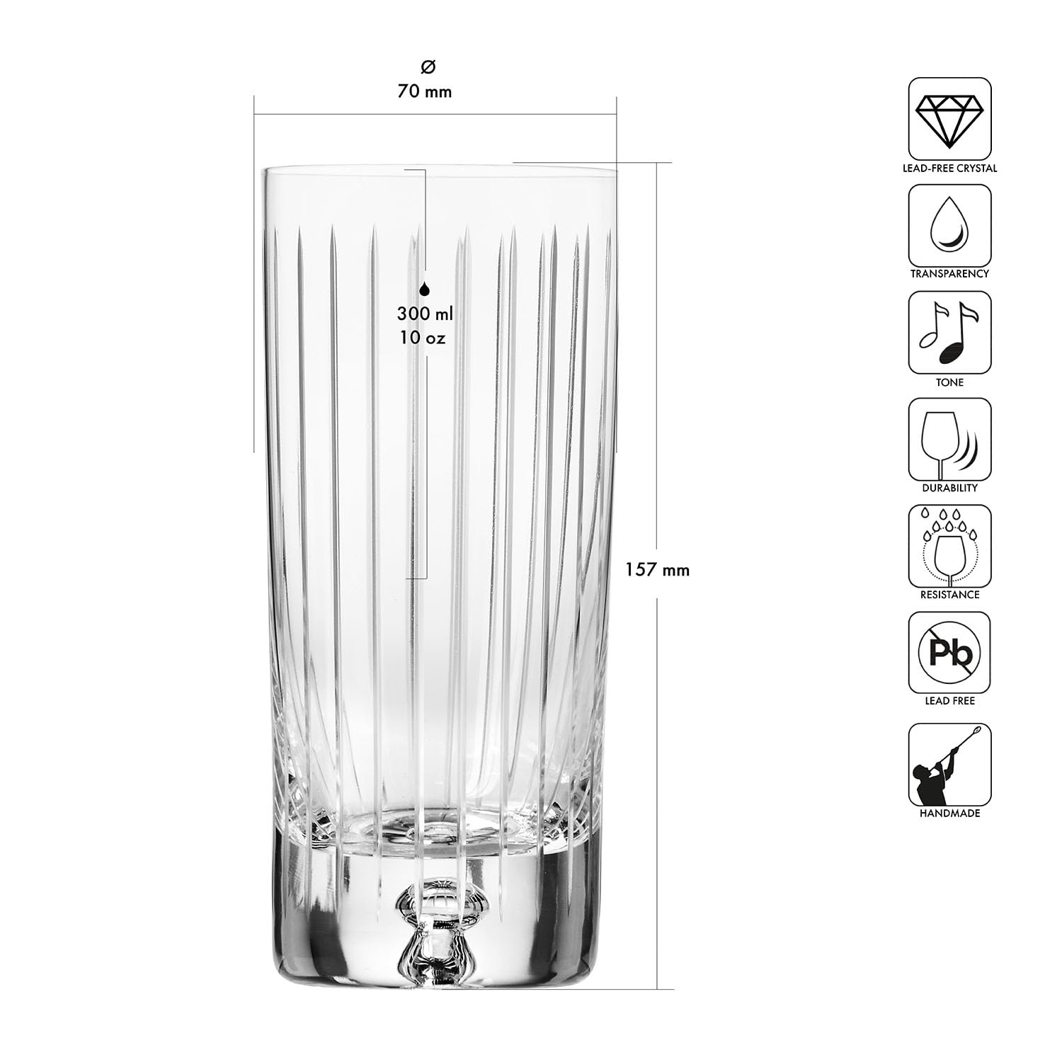 Krosno – Vasos para agua, zumos y bebidas de 300 ml – Juego de 4 piezas – Colección Saga – Cristal – Hechos a mano y tallados – Ideal como regalo