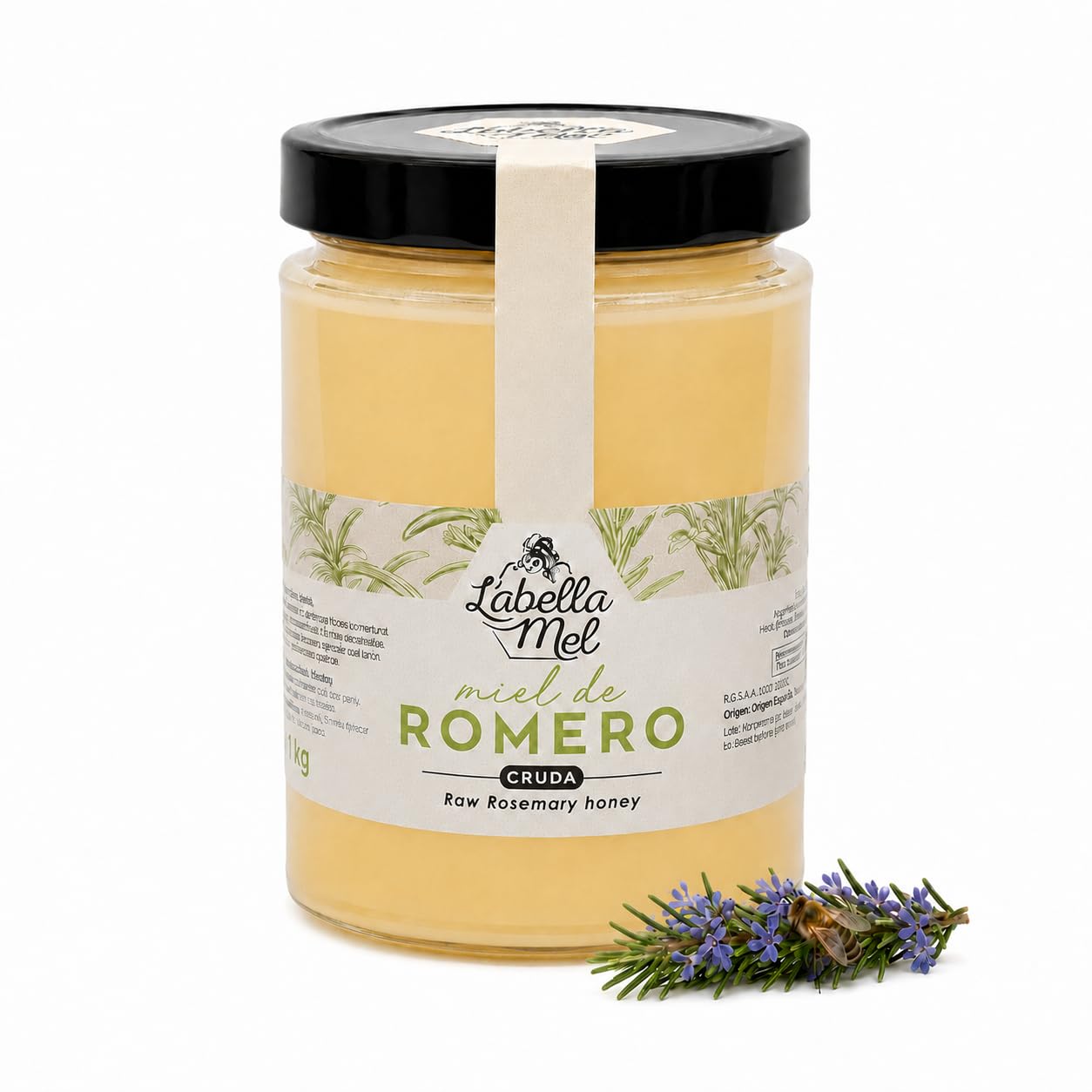 L'Abella Mel | Miel Cruda de Romero 100% Natural | Miel Pura de Abeja Española Sin Pasteurizar Sin Filtrar | Recolección Manual | Apicultura Familiar Directa del Apicultor | 1 kg