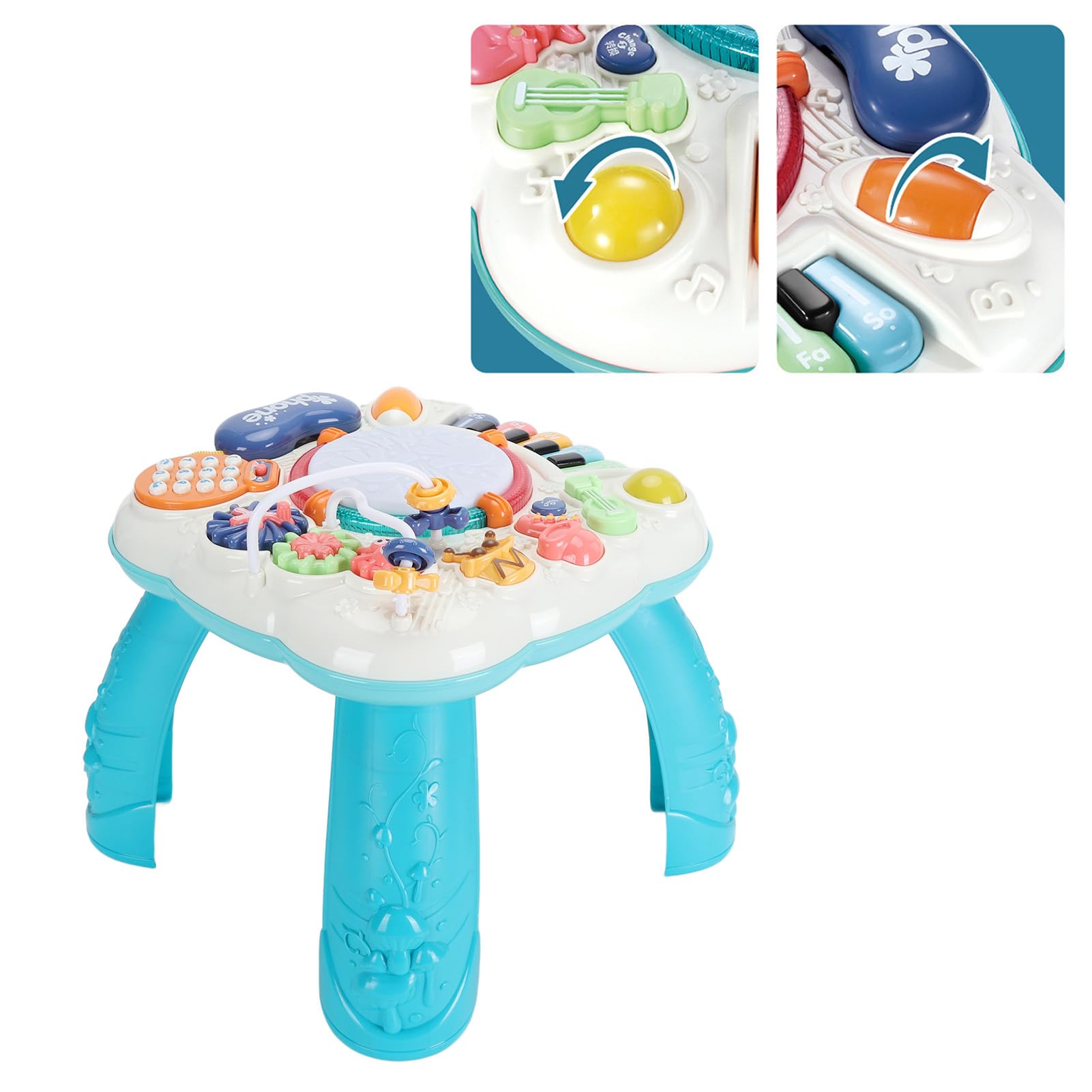 Focket Baby-Aktivitätstisch, Höhenverstellbarer Musik-Aktivitätstisch, Lerntisch mit Tonlicht, Mehrere Aktivitäten für Kleinkinder