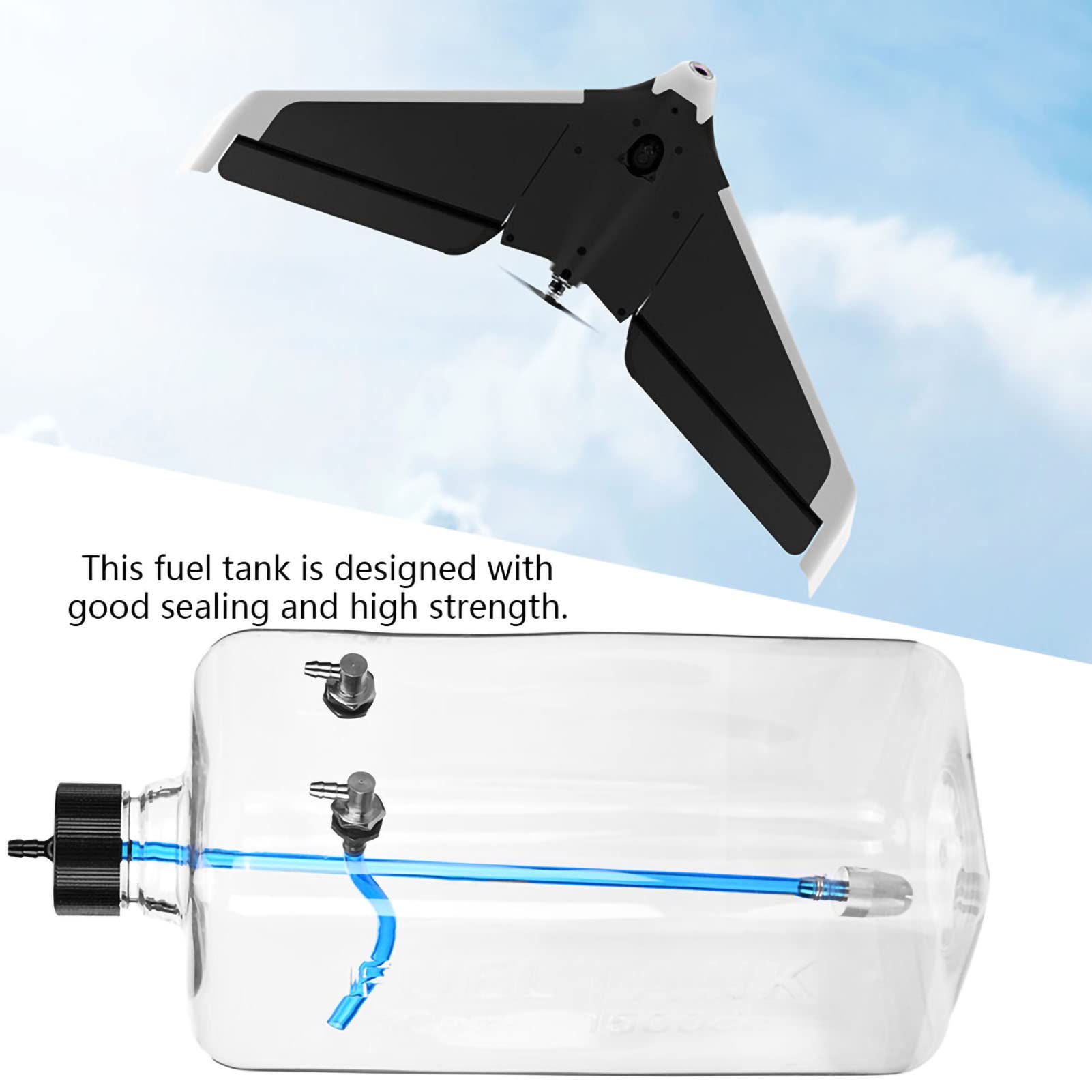 Keenso RC-Kraftstofftank aus Transparentem Kunststoff mit Guter Abdichtung, Hochfester Transparenter Kunststoff-Kraftstofftank (1500 ml (für 150–200 cm³ Flugzeuge))