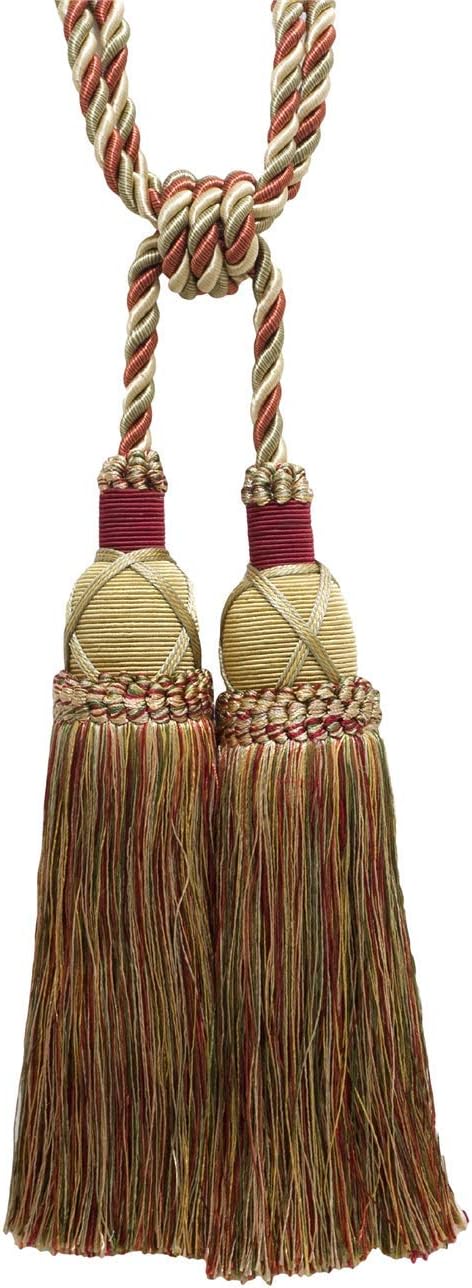 DÉCOPRO Elegant Criss Cross Double Curtain & Drapery Tassel Tieback Tassel Length 10" (25cm) 30" Spread (76cm) (Style# TBIC2) Cherry Grove Beige #4770 (Golden Beige Rust Red Olive Green) Set of 4