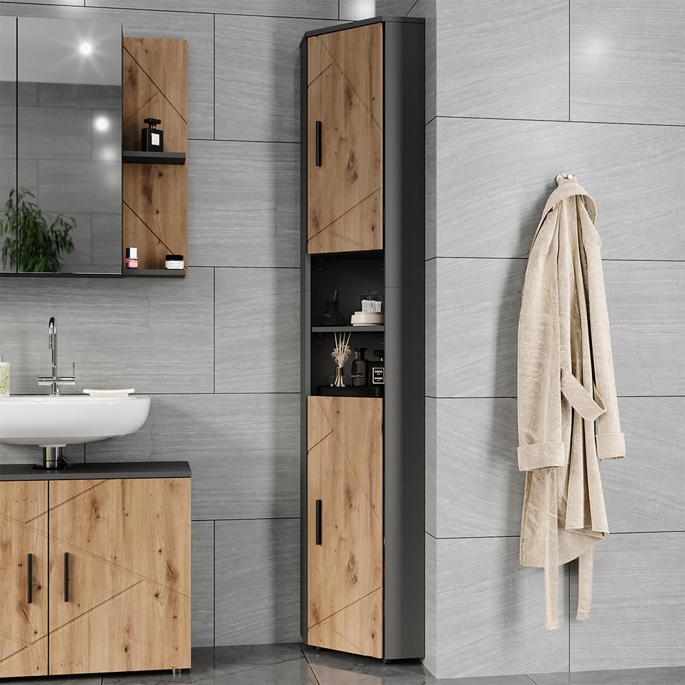 Vicco Hochschrank Irma, Anthrazit/Goldkraft Eiche, 33 x 192 cm
