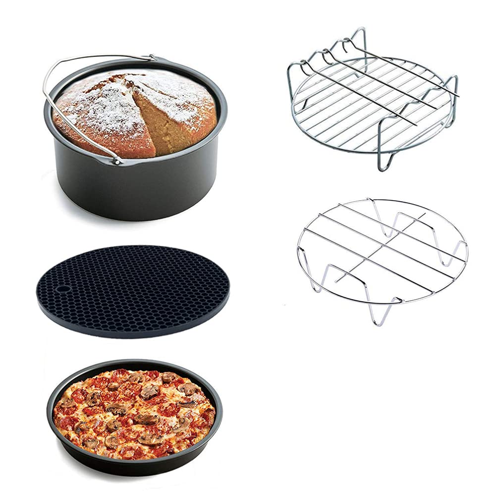 DOITOOL 5pcs Air Fryer Accessories Pizza Pan Cake Basket Deep Kitchen Tools for Home Baking Easy to Clean Use for Frying Pots Ovens Black
