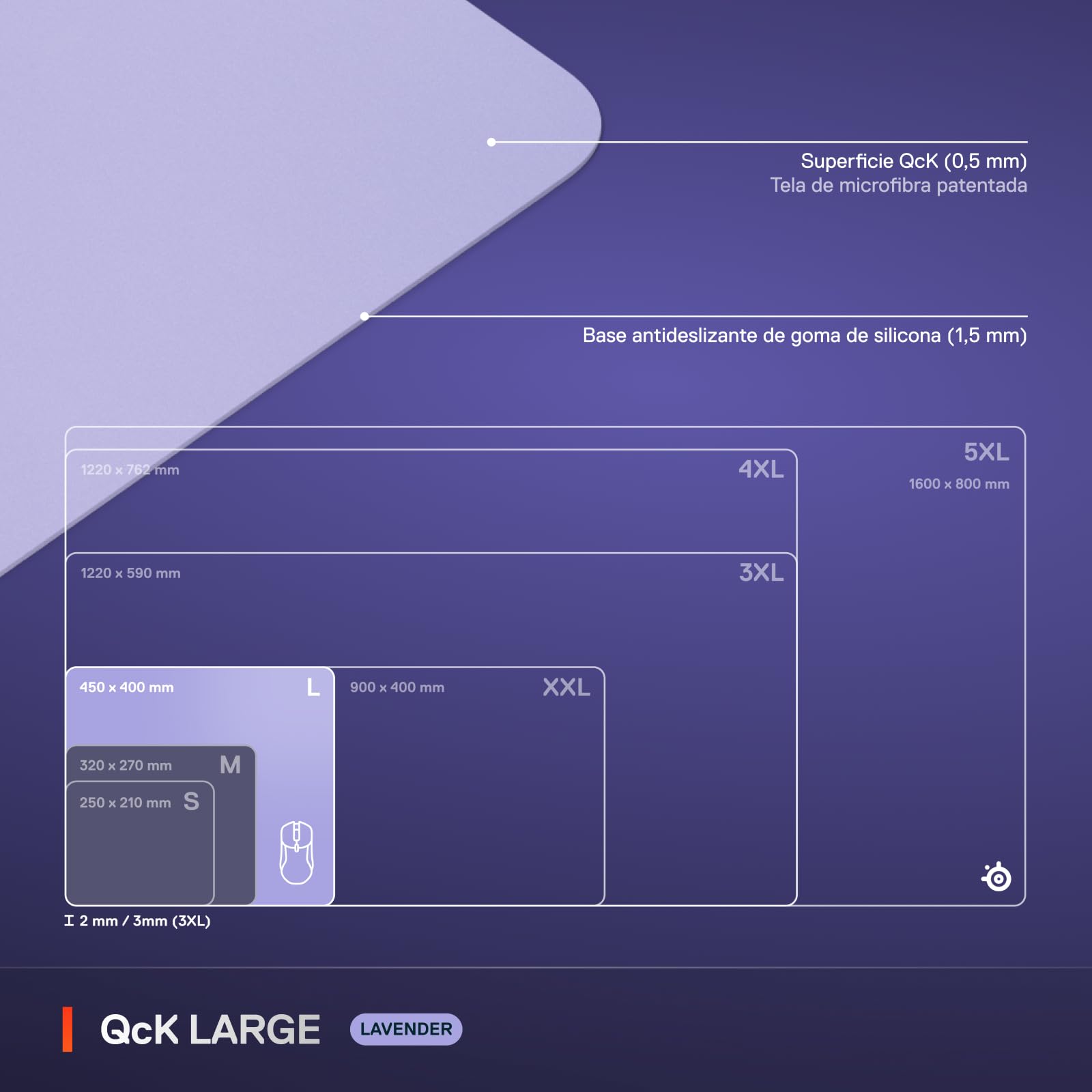 SteelSeries QcK Alfombrilla Gaming Grande - Lavender - Base Antideslizante - Seguimiento y Estabilidad Top - Optimizada para sensores - 450 mm x 400 mm - FPS, MOBA, RTS, MMO