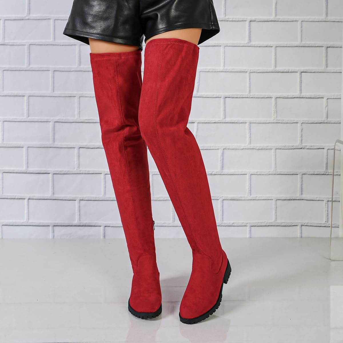 Women's Over The Knee Thigh High Chunky Heel Boots Suede Long Stretch Sexy Fall Boots Side Zipper Knee Boots
