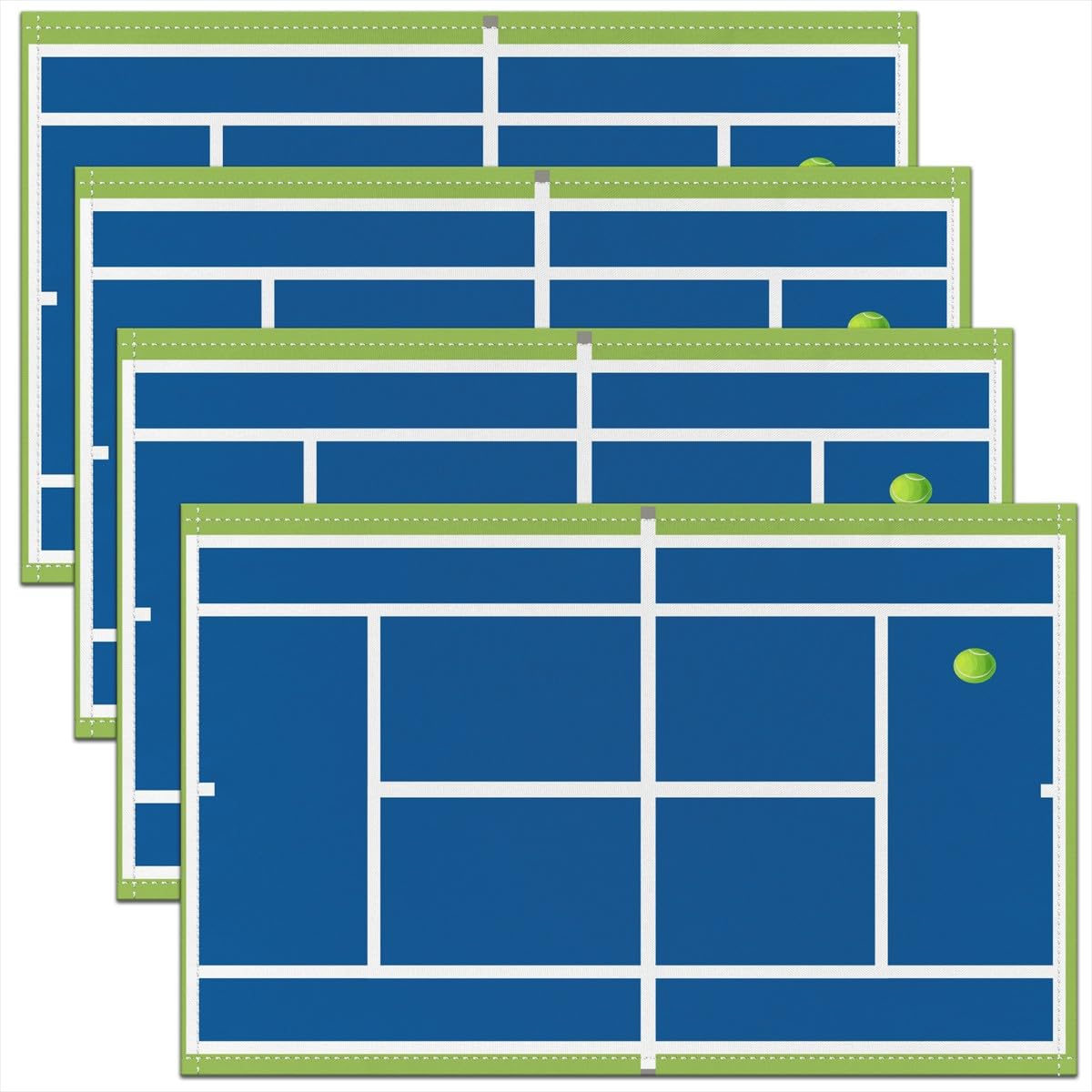 Tennis Court Placemats Set of 4,US Tennis Competition Sports Ball Game Field Table Place Mats,Geometric Stripes Patchwork Blue Green Placemat for