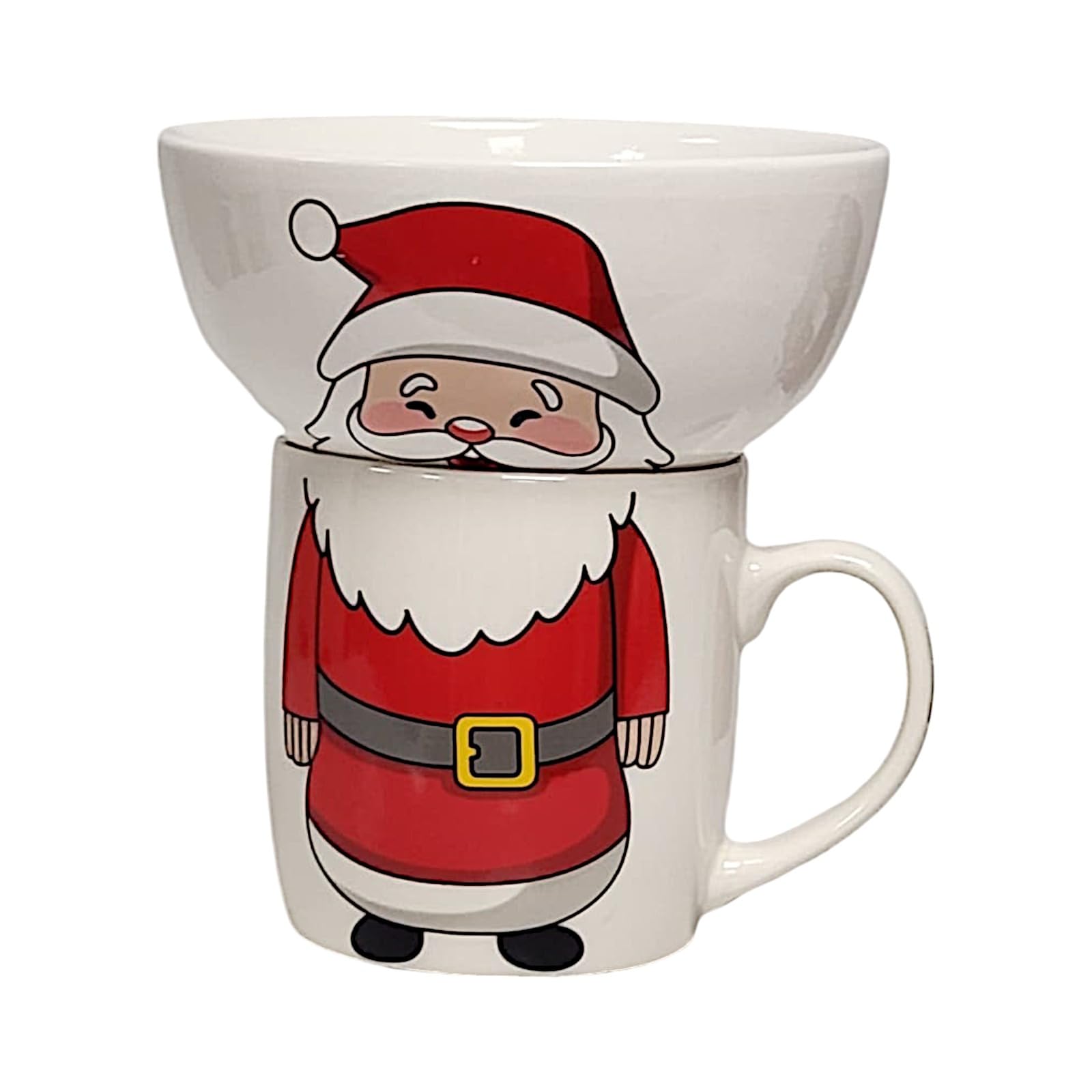 Santa Character Bowl and Mug Set Festive Stoneware with 4 Different Santa Styles with 400ml Capacity Red & White Christmas Cheer (One Size, Standing Santa Close Eyes)