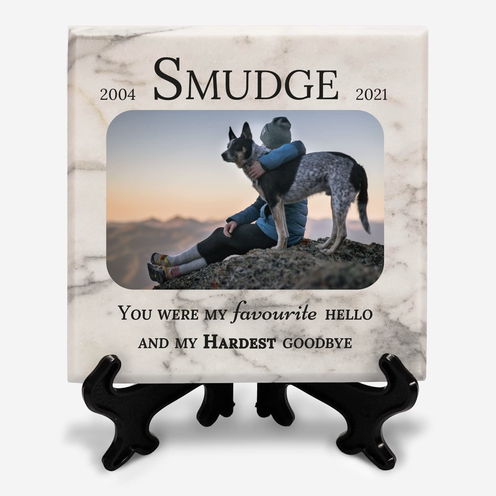 You Personalise Personalised Memorial Marble Photo Plaque for Pet Cat Rabbit Dog 100mm with Display Stand