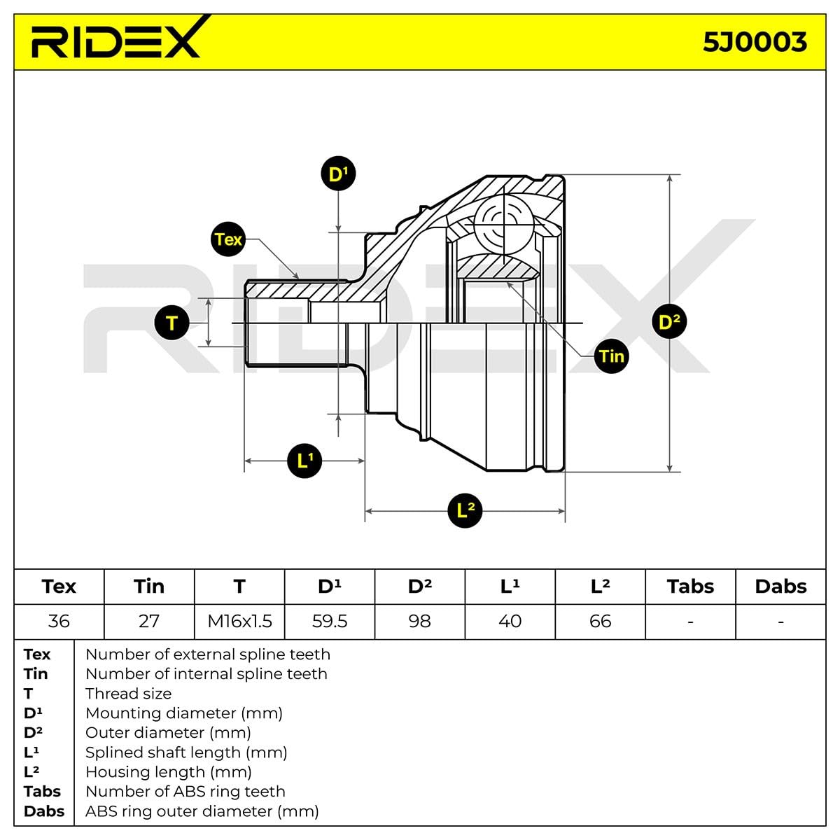 RIDEX 5J0003 Kit giunti semiasse Anteriore Sinistra Anteriore Destra Anteriore Compatibilità con VW GOLF VI 5K1