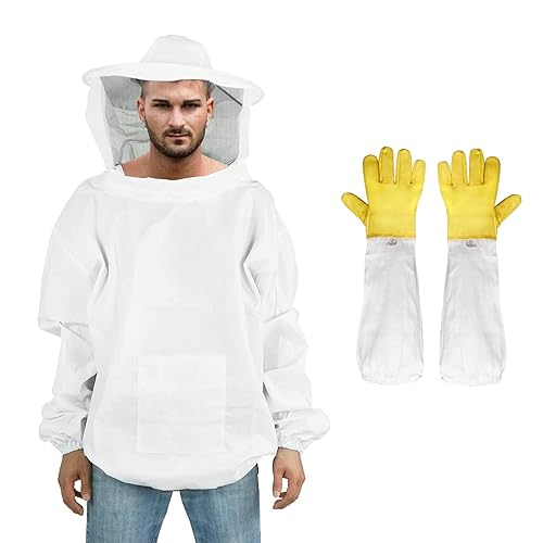 Chaqueta de apicultura con capucha de velo de malla ventilada, chaqueta de apicultor profesional con guantes para hombres y mujeres, suministros de
