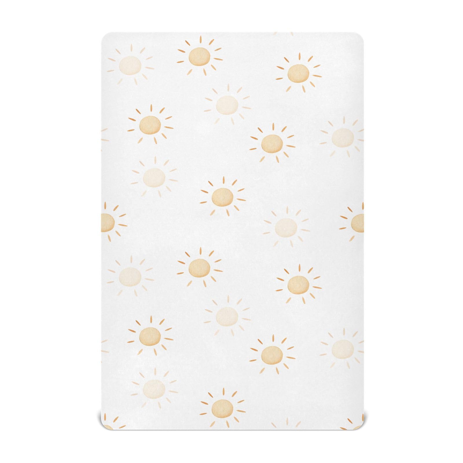 Vvfelixl Crib Sheets for Boys &amp; Girls, Cute Sun Toddler Baby Sheets, Neutral Mini Crib Nursery Mattress Sheets Fitted, 52 * 28 * 9 In