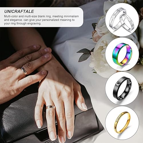 Miniatura 3 de UNICRAFTALE Anillo de banda lisa de acero inoxidable con inscripción láser, anillo de dedo en blanco, hipoalergénico, anillo clásico de boda para