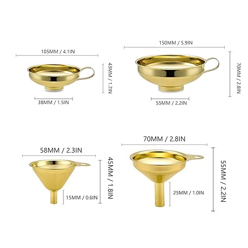 Miniatura 7 de Embudo de 5 piezas, diseño de cuerpo de cubo de arco, accesorios de cocina, embudo de acero inoxidable dorado con mango lateral, conveniente de