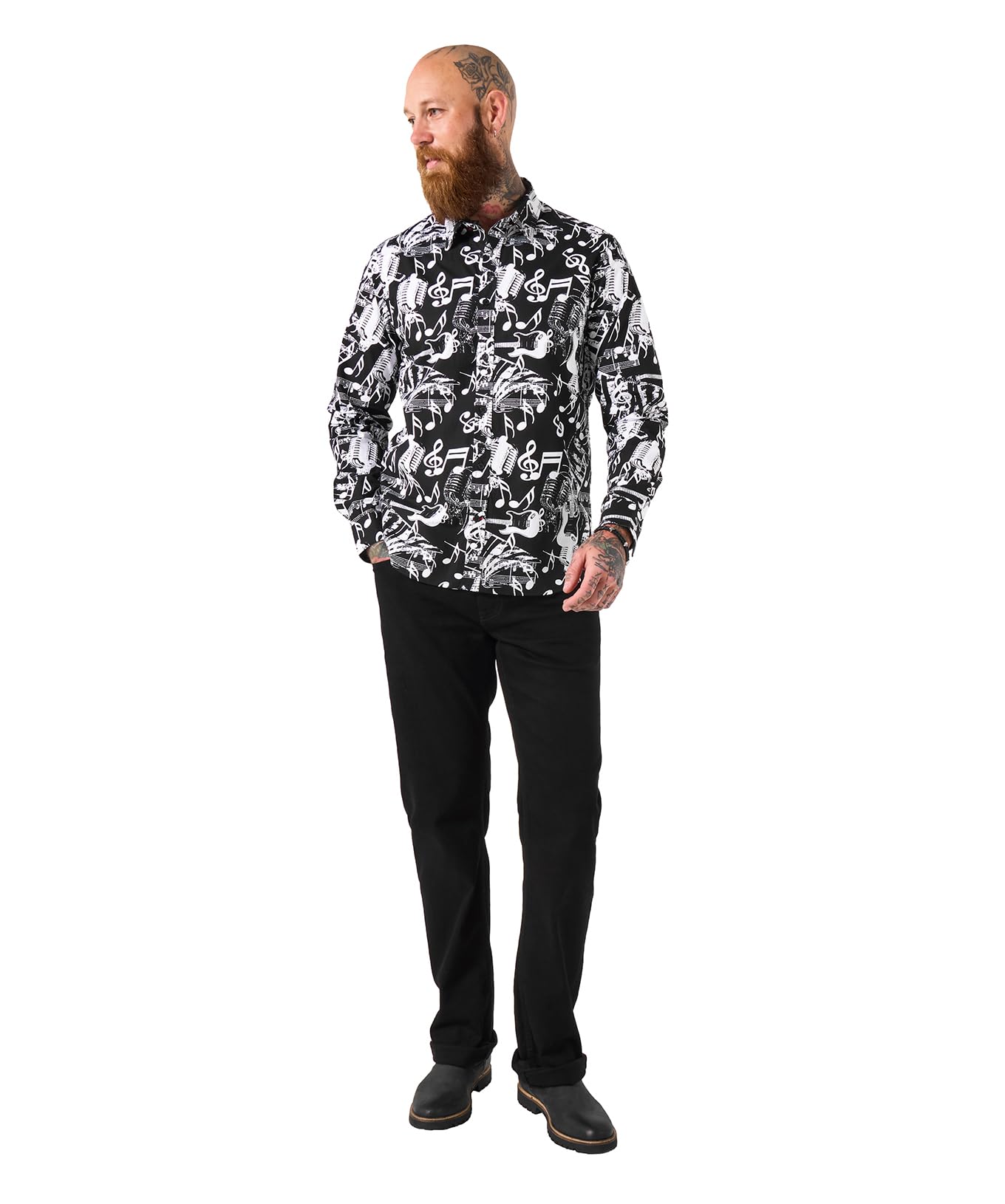 Joe Browns Male Musical Note Print Shirt, Regular, Black, UK S