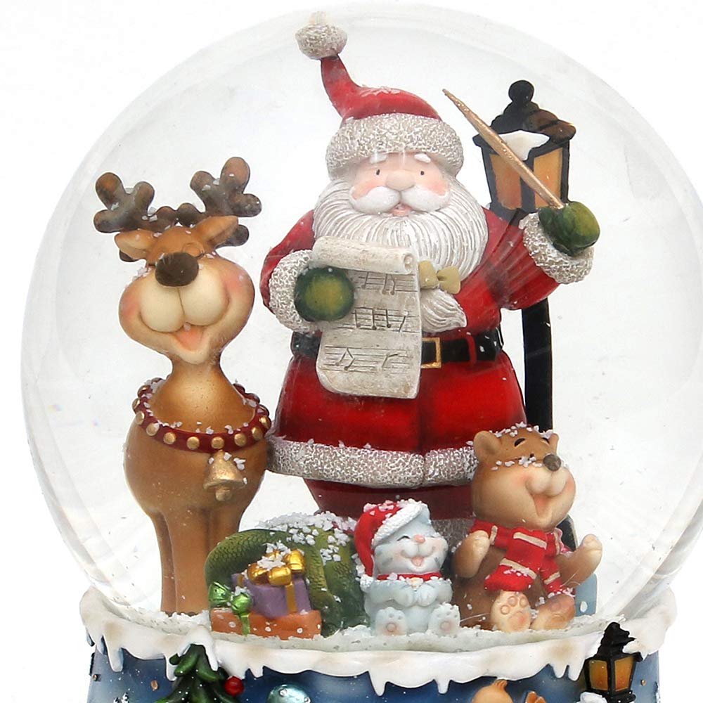 XXL Schneekugel, Santa mit lustigem Elch, mit Spielwerk, Melodie: Rudolph the red-Nosed Reindeer, Maße L/B/H: 15 x 15 x 20 cm Kugel Ø 15 cm.