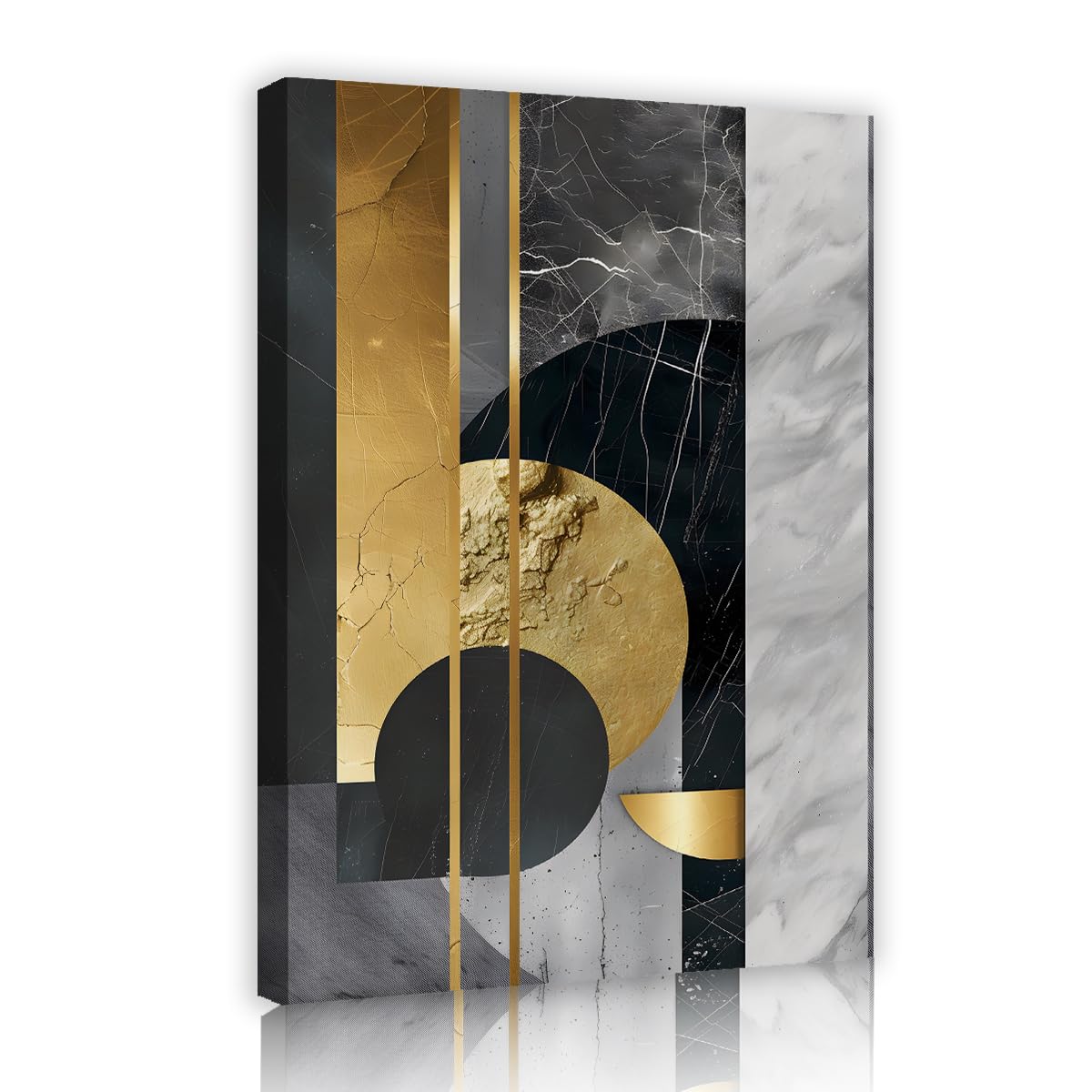 TOANGWALL Gold Black Marble Canvas Wall Art Abstract Geometric Line Pattern Foil Texture Luxury Poster Graphic Illustration Artwork Pictures For Hallway Lounge Hotel Decor 80x120cm