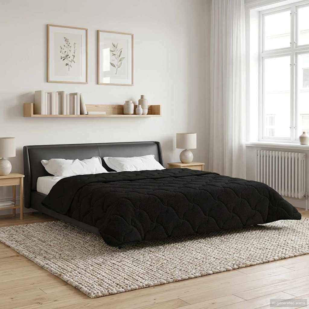 Edredón de invierno negro de 220 x 240 cm de microfibra de forro polar para dormitorio, transpirable, para todo el año, lavable, duradero, cómodo, diseño moderno, ideal para noches frías
