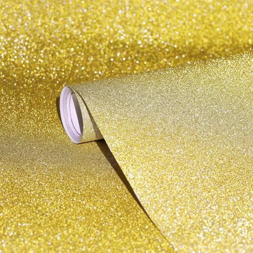 Image of Golden Glitter Wallpaper Stick and Peel Contact Paper Decorative Self Adhesive Vinyl Sheets for Cricut Sticker Paper Window Christmas Decor Letters Mugs Craft Project 2 x 4 Feet
