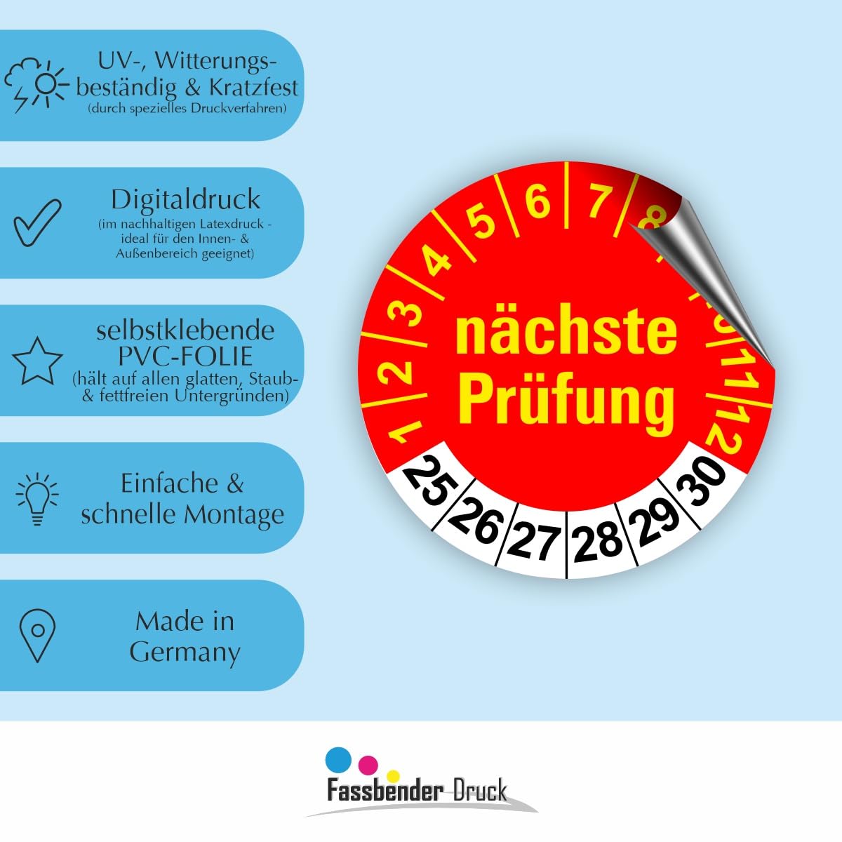 Hochwertige Prüfetiketten FD-5 NÄCHSTE WARTUNG Ø 30mm - Selbstklebende PVC-Folie - Wartungsetiketten für Prüfung - Prüfplakette für Prüfungsnachweis (1000 Stück)