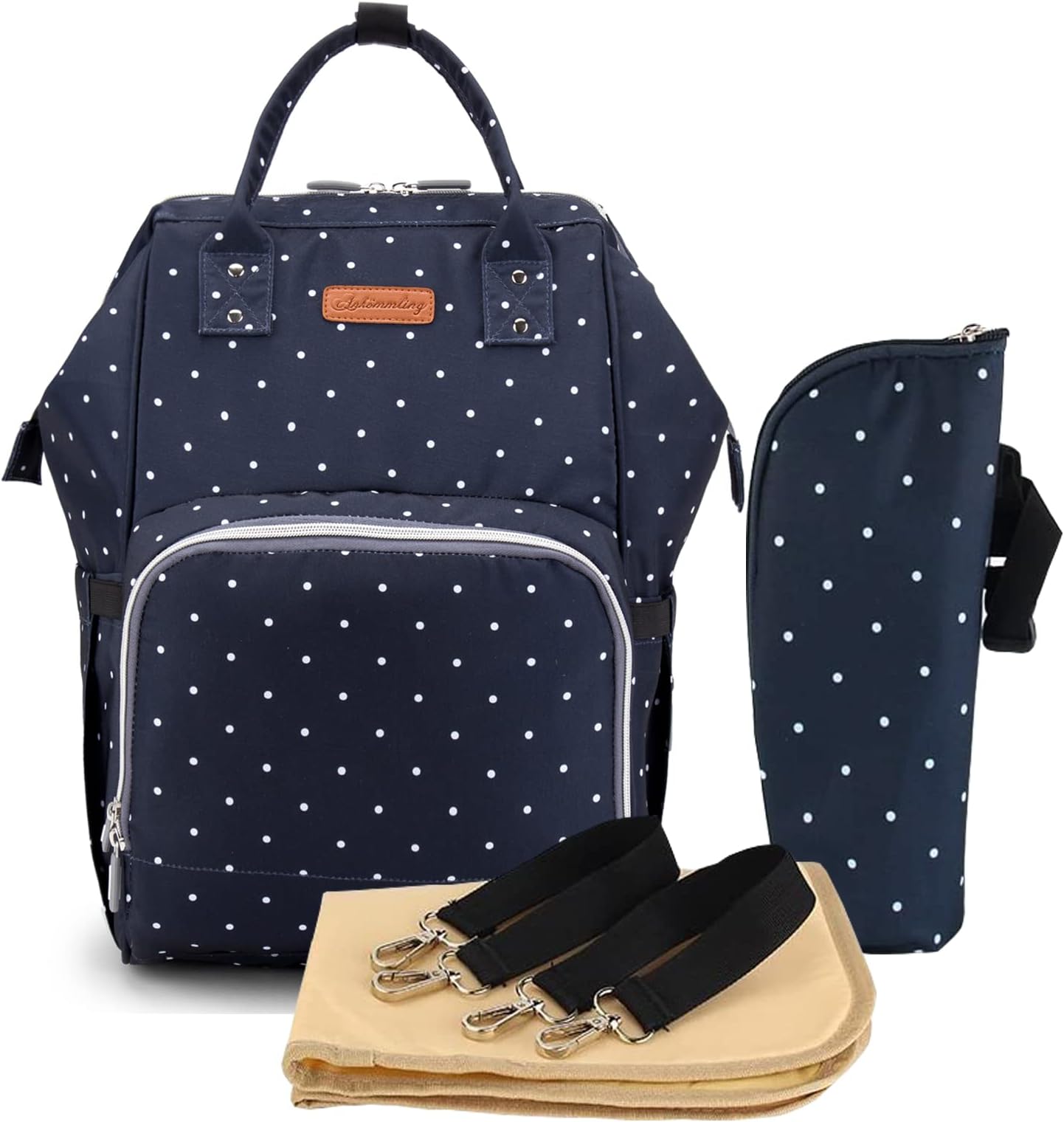 Nappy Bag Large Capacity Multi-Function Diaper Bag Waterproof Travel Backpack Nappy Tote Bags for Baby Care Stylish and Durable with 3 Insulated Pockets Changing Mat Stroller Strap