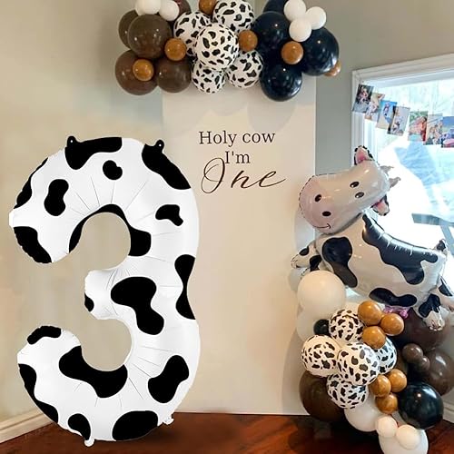 Miniatura 3 de Globo con estampado de vaca de 40 pulgadas, globo número 3, suministros para fiesta de cumpleaños con temática de vaca, globos de número para granja