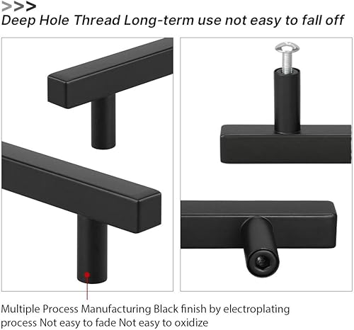 Miniatura 5 de Peaha PHJ22BK - Manijas para cajones de alacenas, color negro, barra cuadrada en forma de T Perillas para muebles de acero inoxidable paquete de 5