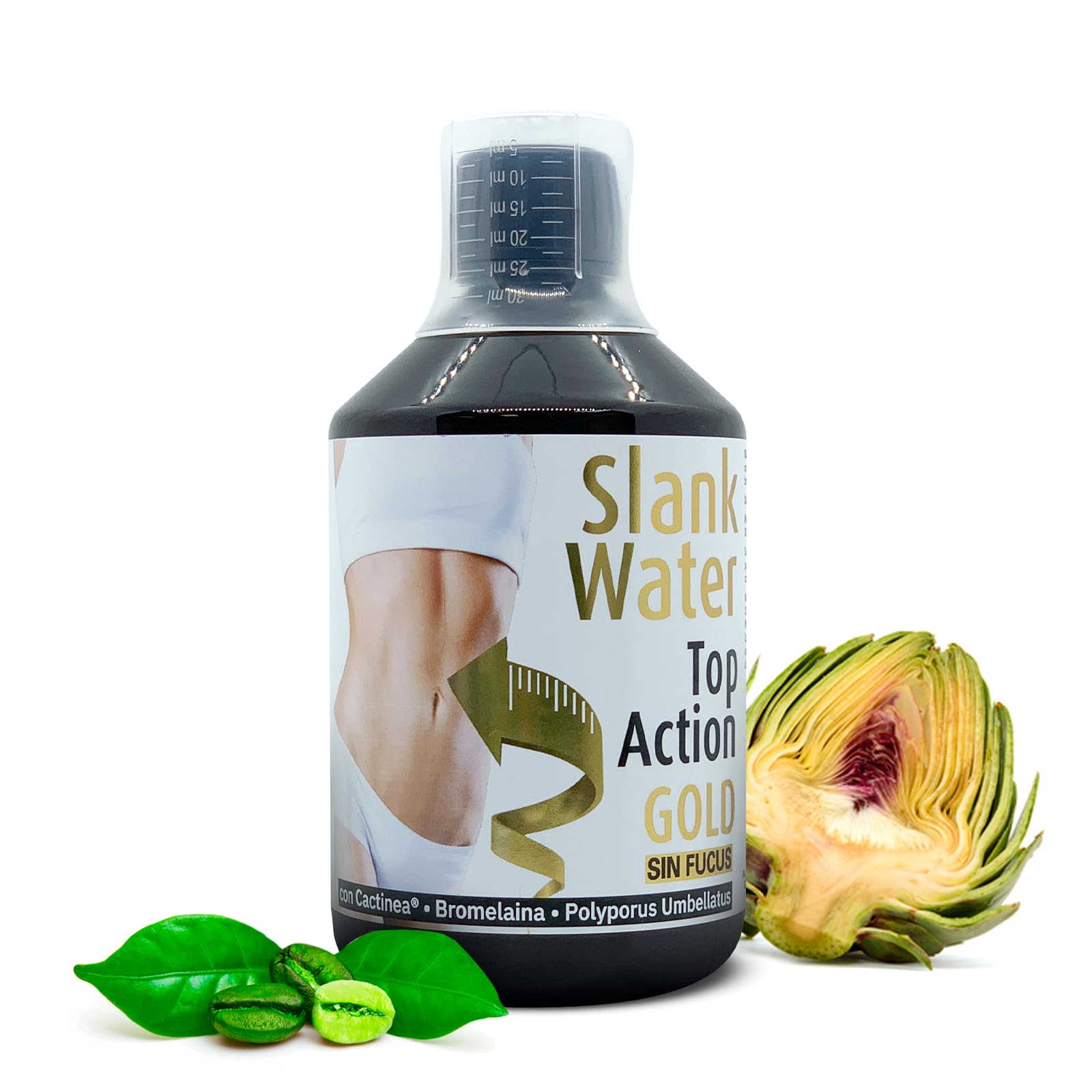 Espadiet Slank water Top Action Gold Sin Fucus - Minerales, Vitaminas, Polyporus Umbellatus y Cactinea – Drenante y Activador Linfático – Eliminación de Líquido y Toxinas – Botella con 500ml