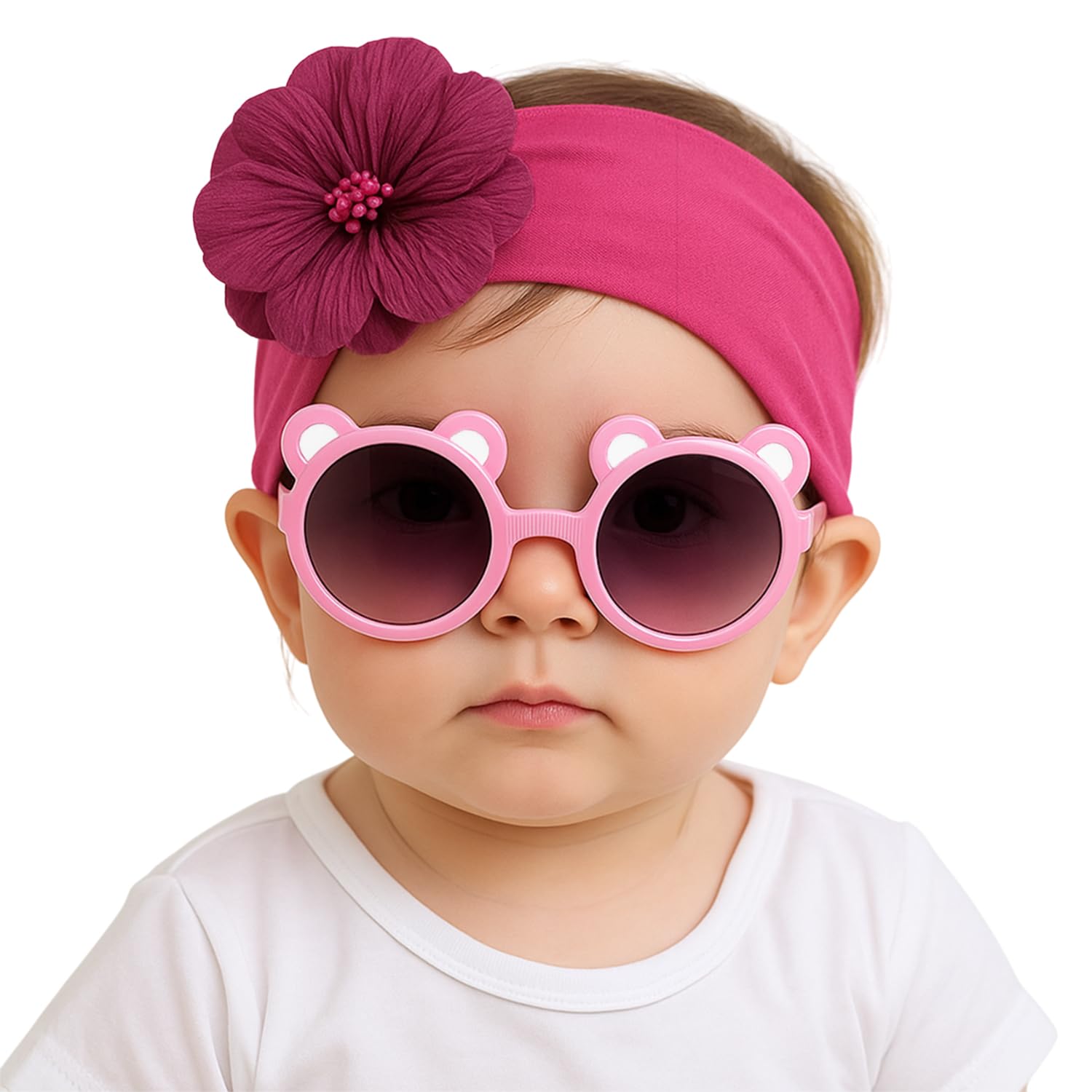 SYGA Baby Flower Stretchable Headband With Uv Protection Mickey Sunglasses Stylish Combo For Toddlers And Kids (Wine Red, Pink)-image-48