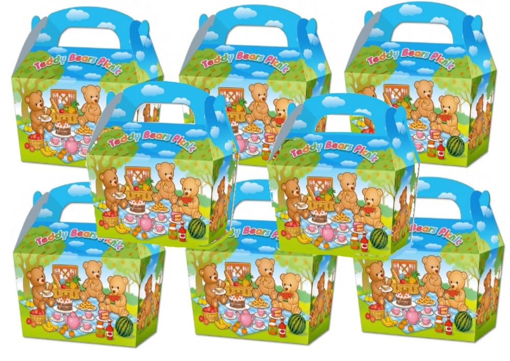 20 Teddy Bears Picnic Birthday Party Treat Boxes Cupcake Favour Sweet Gift Box & Sticker Seals