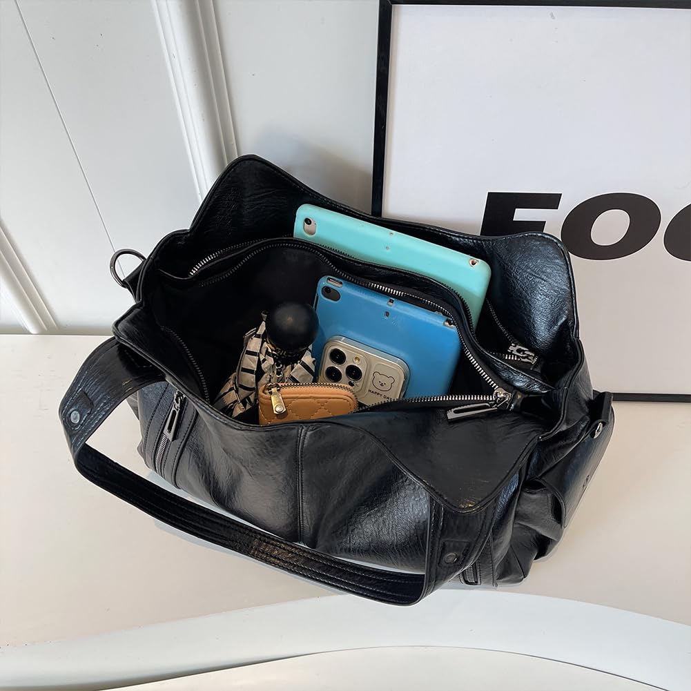 GSenhui Bolso de mano vintage para mujer, bolso de ciudad, holgado, grande, de piel sintética, estilo punk, bolso de hombro para mujer, para viajes, negro