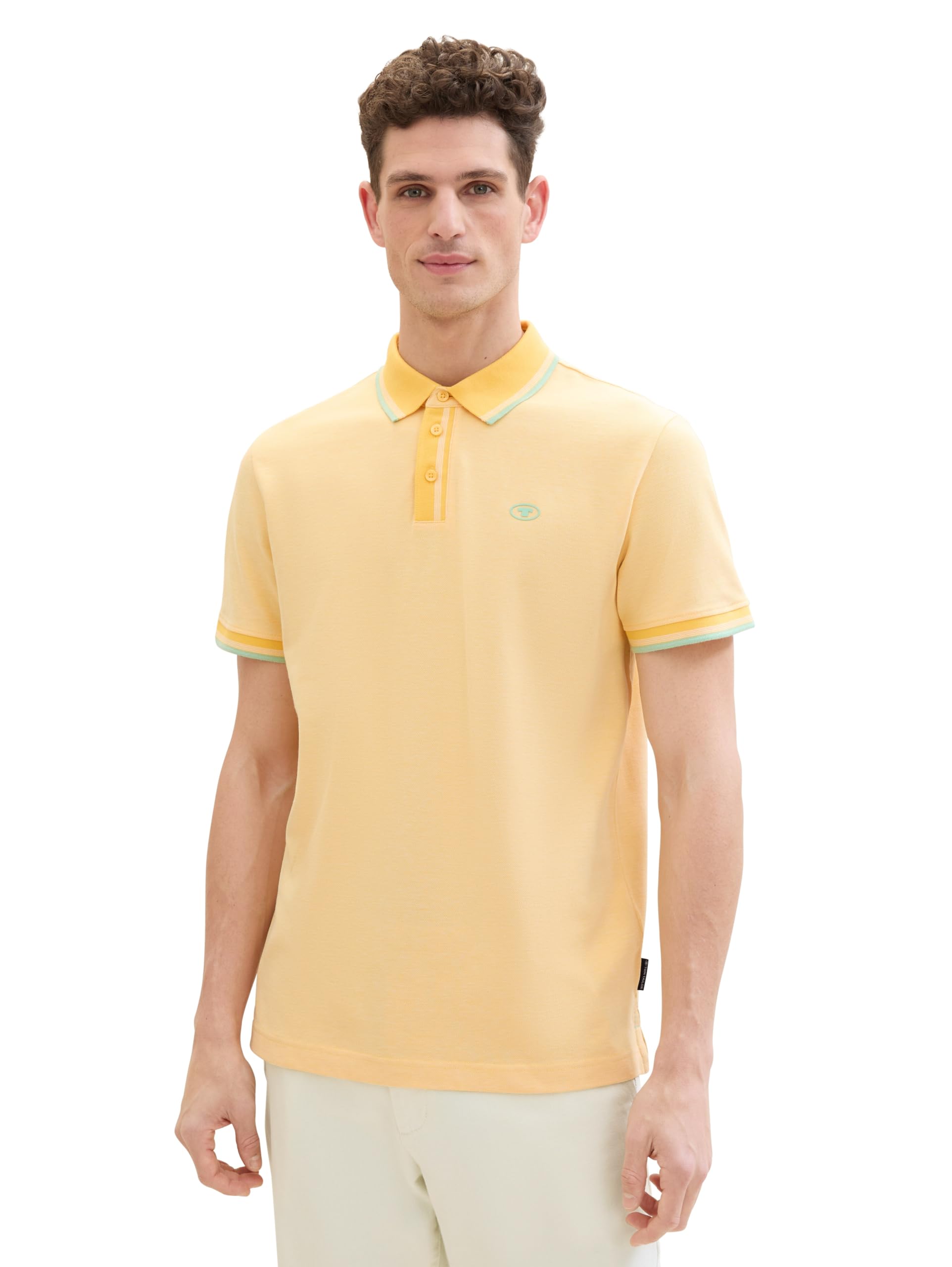 TOM TAILOR Men's Polo Shirt, 35204 - White Sunny Yellow Twotone, L