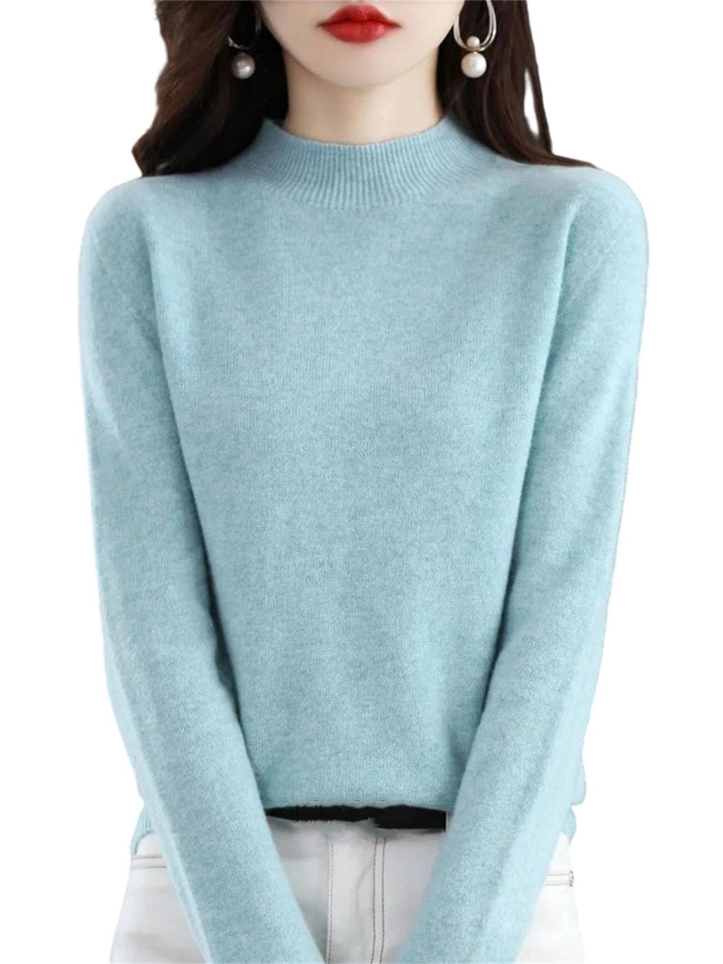 Womens Wool Mock-Neck Sweater Knit Pullover Long Sleeve Autumn Winter Fashion Jumper Top