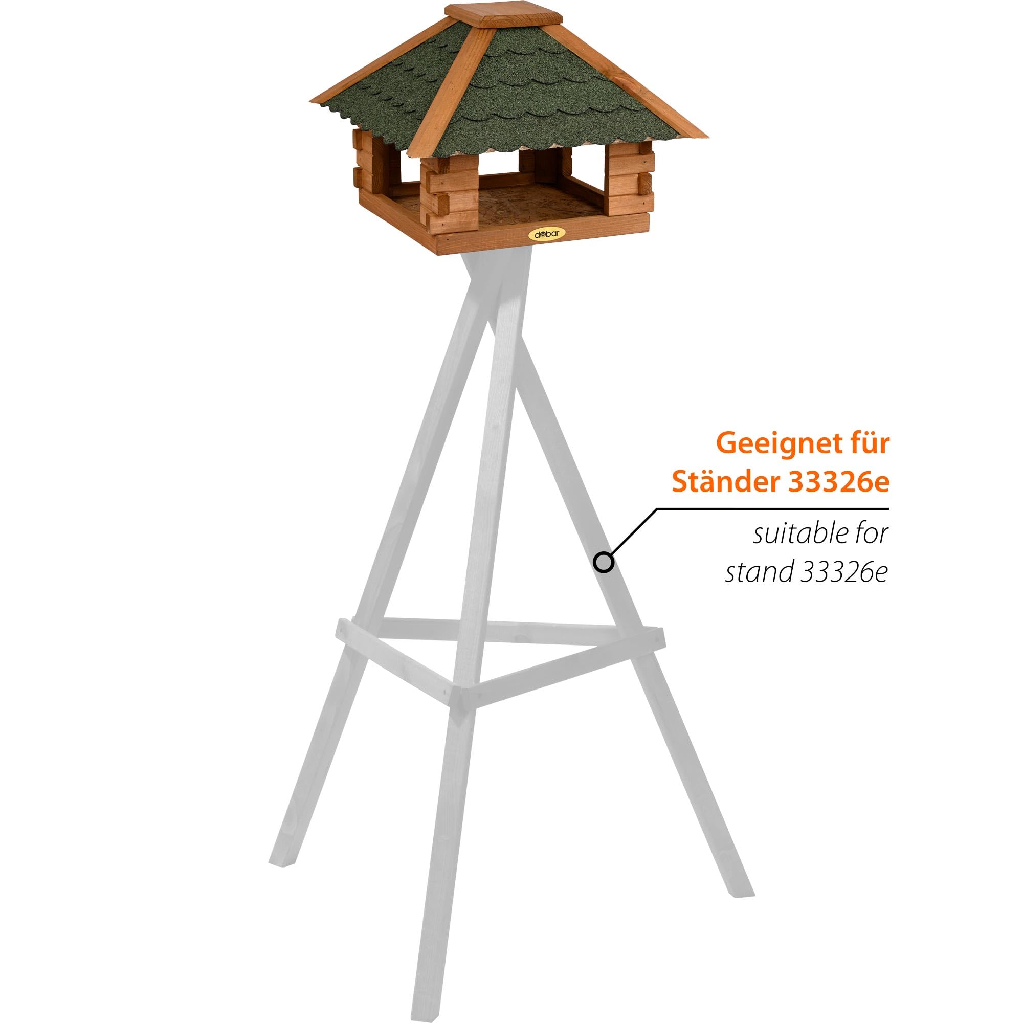 dobar® Vogelhaus Blockhaus 4-eckig mit Bitumendach - Vogelfutterhaus aus Holz wetterfest lasiert - Futterstation für Wildvögel stehend für Ständer - Grün