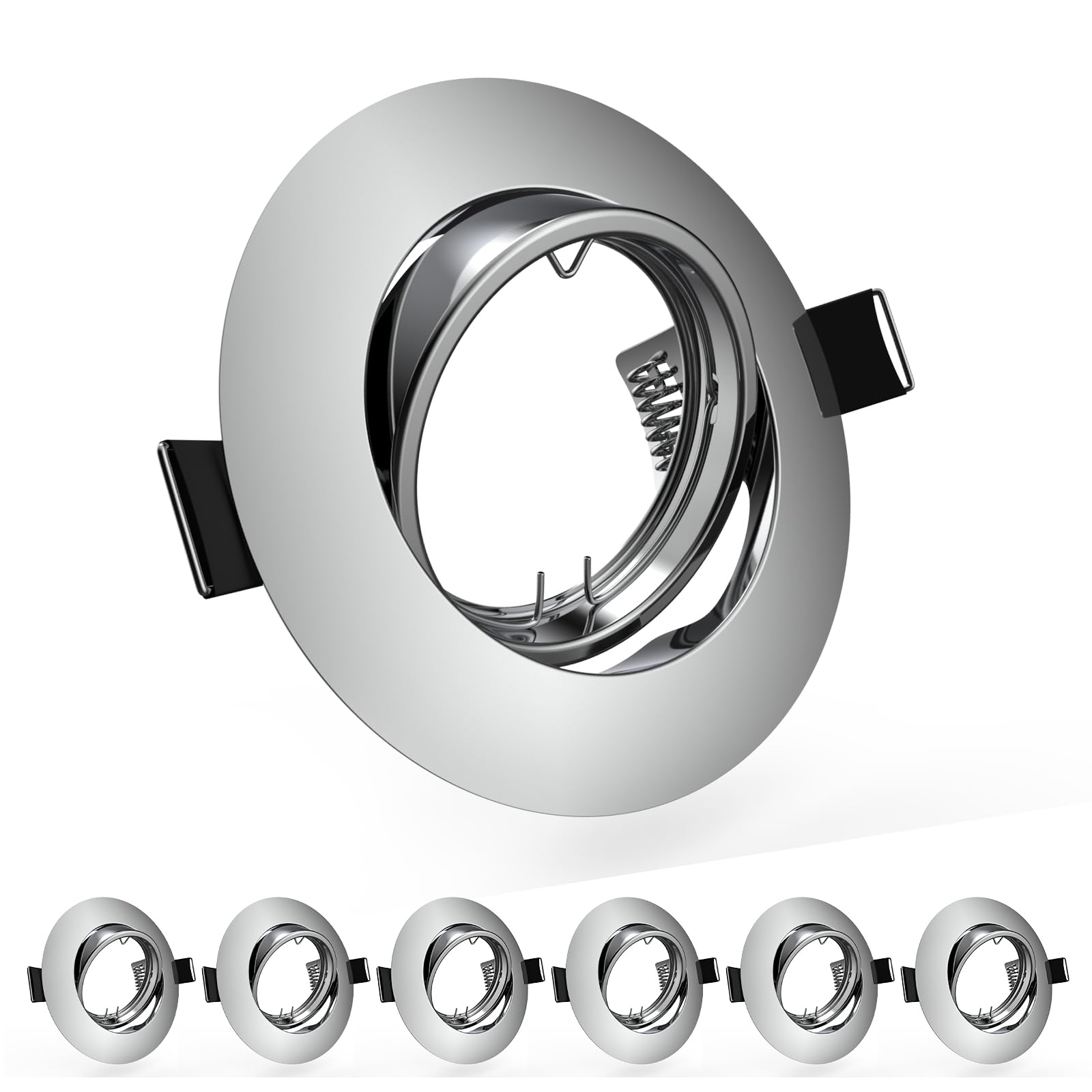 Paquete de 6 marcos de montaje empotrables de techo, compatibles con bombillas MR16 GU5.3, soportes redondos ajustables para armarios comerciales, cromo pulido