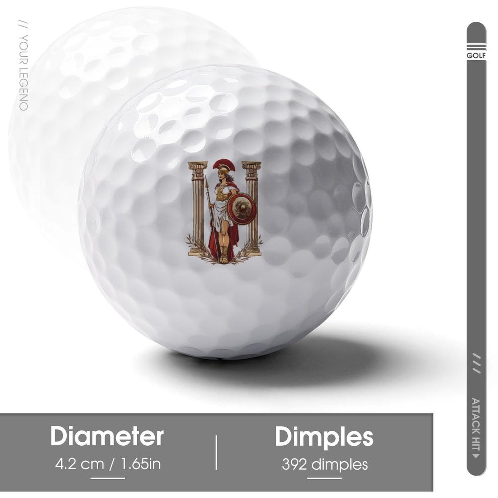 Athena Greek Goddess Personalized Golf Balls Funny Long Distance Practice Golf Ball for Men Women Backyard